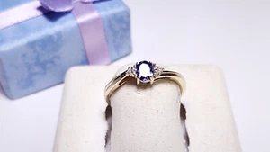 Estate .40ctw Natural Oval Tanzanite & Rd Diamond 10Kt Y/Gold offset Ring #20916 - Picture 1 of 6
