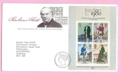 GB Post Office 1979 FDC - ROWLAND HILL -  M/sheet - Shs FDI - Edinburgh Bureau - Image 1 of 2