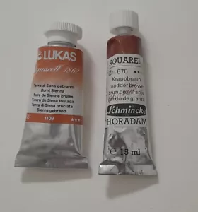 Schmincke 15 ml und Lukas 24 ml Krappbraun Burnt Sienna neu Aquarellfarben Tuben - Bild 1 von 3