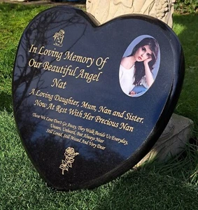 Personalised Heart Memorial Grave Plaque Memorial Headstone Flat Cemetery Stone - Picture 1 of 4