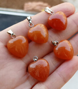 5pcs Red Aventurine Gems Stone Heart Pendants Chakra Reiki Healing Amulet