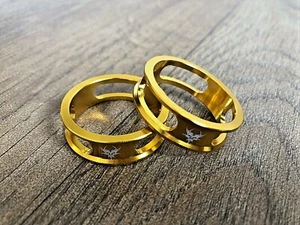 2 x Anodised Gold 10mm 1 1/8th alloy a-headset spacers Threadless Steerers - Picture 1 of 5
