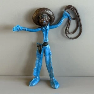 Vintage Brabo Bendies Toy Figure Bendy 1970s Hong Kong Western Cowboy Lasso Blue - Picture 1 of 3