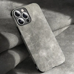 Funda de teléfono para iPhone 16 15 14 Pro Max 13 12 11 8 Plus cuero gamuza cubierta suave - Imagen 1 de 16