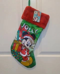 Disney Mickey Mouse Jolly Satin Christmas Stocking w. Plush Cuff Large 18” NEW! - Picture 1 of 3