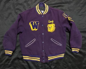 Vintage lila/gelbe Varsity Bomberjacke Trophy Jacken Gr. Large Bulldogge - Bild 1 von 13