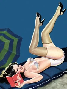 Póster - Vintage Pin-Up Niña Playa Morena Ilustrado, 4 Tallas - Imagen 1 de 20