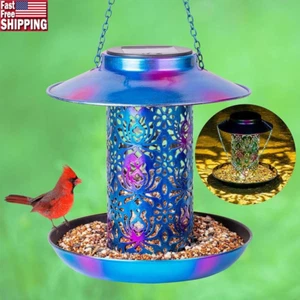 Solar Bird Feeder & Lantern Outdoor Hanging Metal Garden Decor Bird Lovers New - Picture 1 of 5