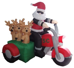 6 Foot Long Christmas Inflatable Decoration Santa Claus Reindeer on Motorcycle - Picture 1 of 5