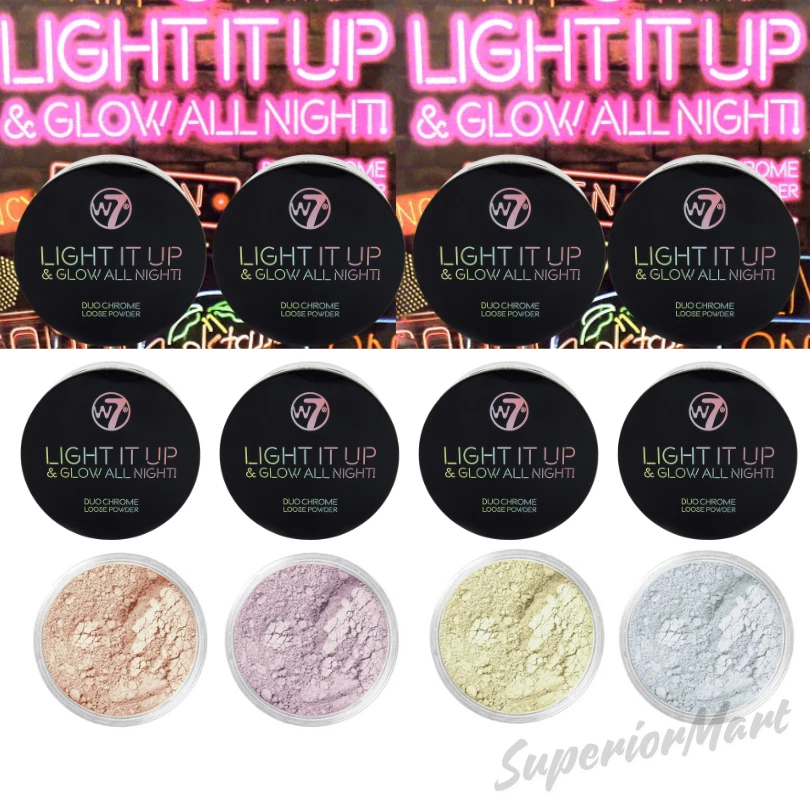 W7 Loose Powder Shimmer Highlighter Light It Up & Glow All Night Duo Chrome - Image 1 of 1