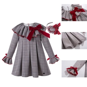 Kids Girls Christmas Dress With Bow Tartan Party Dresses Autumn Casual Clothes - Picture 1 of 13