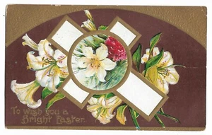 ANTIQUE Vtg Postcard Easter Gold Cross Easter Lillies 1911 - Picture 1 of 2