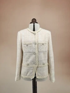Handmade tweed boucle ivory Fitted jacket with check pattern Size XL(uk12-14) - Picture 1 of 7