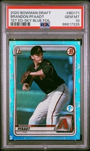 Bowman Draft 2020 primera edición #BD171 Brandon Pfaadt primera cromo azul cielo PSA 10 - Imagen 1 de 2