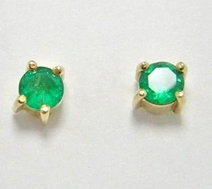 Colombian Emerald Stud Earrings Round .42 Cts 18K Yellow Gold Fine Jewelry Muzo - Picture 1 of 11