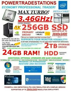 DELL TRADING COMPUTER 4MONITOR HexaCORE 3.46MaxTURBO! 256SSD&2TBHDD 24GBRAM W10P - Picture 1 of 9