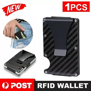 Men Slim Carbon Fiber Credit Card Holder RFID Blocking Metal Wallet Money Clip - Picture 1 of 12