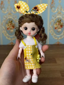 Mode 6" BJD Puppe mit Kleid bewegliche Gelenke mattes Gesicht braune Augen gewelltes Haar Spielzeug - Bild 1 von 24