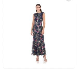 NWT JS Collections Isabella Floral Embroidered Blue Bow Accent Sleeveless Gown 4 - Picture 1 of 15