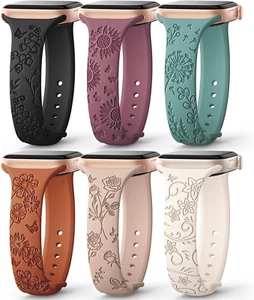 AMSKY 6 Pack Slim Floral Engraved Bands Compatible with Apple Watch Band 40mm 41 - Picture 1 of 6