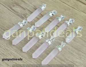 BULK SALE ! Rose Quartz Gemstone Pencil Pendants Wholesale Lot 925 Silver Plated - Picture 1 of 6