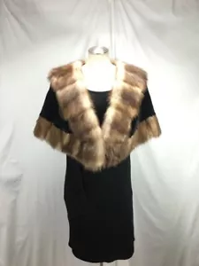 PRETTY AWESOME US BLACK MINK FUR LADY STOLE TRIM W/ STONE MARTEN FUR FREE SHIPG - Picture 1 of 11