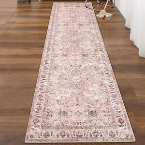 Hallway Runner Dusty Pink Allover Persian Corridor Runner Washable Rug 80x300cm - Picture 1 of 11