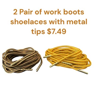 Work Boot Shoelaces Strong Round with Metal Tips Great for Shoes & Sneakers 60" - Picture 1 of 3