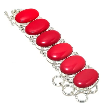 Red Coral Gemstone Handmade 925 Solid Silver Jewelry Bracelet For Wedding Gift - Image 1 of 4