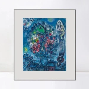 Framed Canvas Giclee Print Bouquet Sur Les Toits Du Village,1961 by Marc Chagall - Imagen 1 de 19