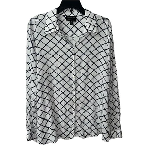 Foxcroft Dress Shirt Women's 14 Long Sleeve Button Geometric Pattern Blouse Top - Picture 1 of 7