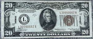 1934 A Hawaii 20 Dollar Federal Reserve Note WWII Emergency Issue Circulated $20 - Picture 1 of 2