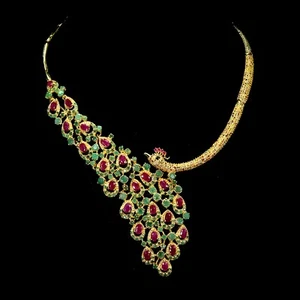 925 Sterling Silver Necklace Oval Ruby Sapphire Natural Gemstone Peacock Jewelry - Picture 1 of 14