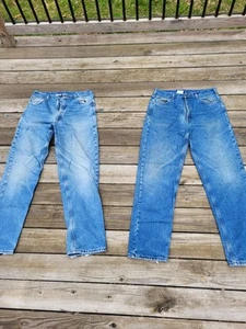 Lot 2 Distressed Carhartt Flannel Lined Blue Jeans 36 x 36 Relaxed Fit B172 DST - Picture 1 of 18