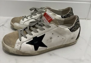 Golden Goose Superstar Low Top White Black Sneakers Sz 38 Glitter - Picture 1 of 7