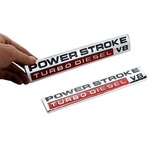 2pcs Power Stroke Turbo Door Emblem Fits for 05-10 Super Duty Badge Chrome Red - Picture 1 of 5