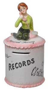 Vtg Enesco RARE Teenage Phone Girl Figurine Bank Japan Ceramic Records 50's - Picture 1 of 8