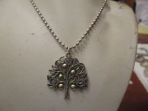 VTG retired James Avery Tree of life sterling silver & 14K gold pendant & chain - Picture 1 of 6