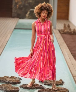 Joe Browns Women's Striped Sleeveless Button Through Maxi Shirt Dress, Pink, UK - Picture 1 of 6