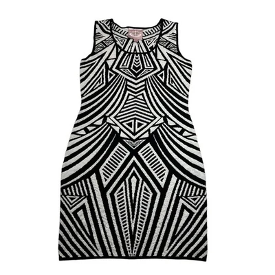 Vestido ceñido al cuerpo tejido estampado abstracto sin mangas Romeo & Juliet Couture talla S NUEVO Foto 1 de 4