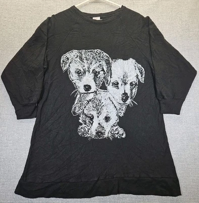 VTG 70s 80s Nancy Scott Pullover Puppy Dog Shirt Sz 44 Black 3/4 Sleeve USA Made - Image 1 of 4