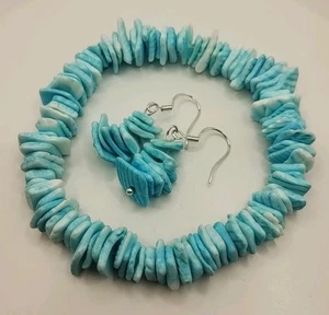 Blue Shell Stretch Bracelet & 925 Matching Earrings Set - Picture 1 of 2