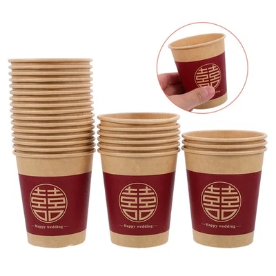  50 Pcs Chinese Wedding Paper Coffee Cups Disposable Drinking Festival - Image 1 of 4