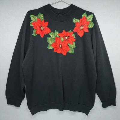 Vintage Poinsettia Sweatshirt Womens Large Made in USA 90s Fruit of the Loom - Image 1 of 4