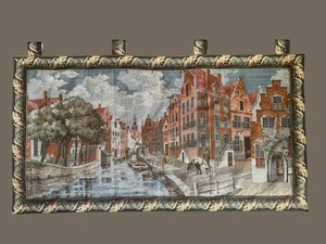 Authentischer Vintage belgischer bildhafter Wandbehang Wandteppich 51" x 28" Kanal - Bild 1 von 6