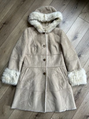 Larry Levine Jacket Women Medium Beige Faux Fur Trimmed Lined Coat Y2K Phoebe - Image 1 of 4