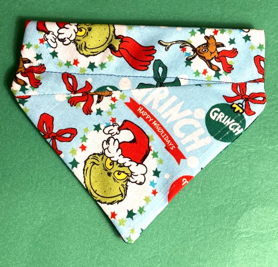 Over Collar Slide On Pet Dog Cat Bandana Scarf  CHRISTMAS "THE GRINCH"  SMALL - Image 1 of 1