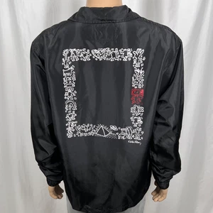 Tillys RSQ x Keith Harring Herren Large schwarz Druckknopfleiste Windbreaker Coachjacke - Bild 1 von 9