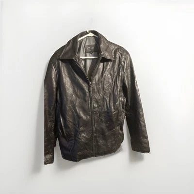 Chaqueta de bombardero Izod de cuero genuino para hombre M cremallera extraíble forro suave con bolsillos Foto 1 de 3