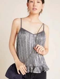 BNWT Anthropologie Amelia Beaded Sequin Cami Top Size 10 Silver RRP £90 - Picture 1 of 8
